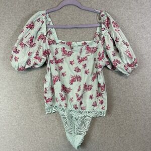 Free people bodysuit womens small blue floral lace shirt top